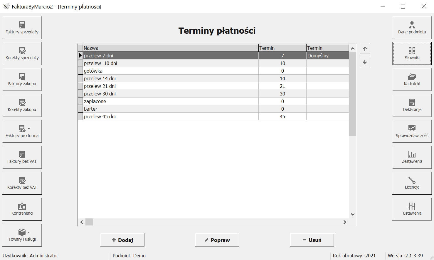 Program do faktur - terminy płatności